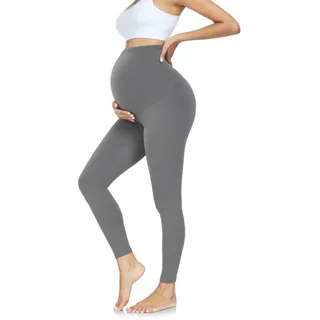 FuelMeFoot Damen Umstandsleggings High Waist Schwangerschaftsleggings Umstandshose Blickdicht Stretch Elastisch Weich Lang Yoga. Dunkelgrau M