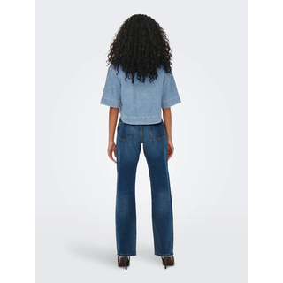 Jeansbluse ONLY "ONLCLEO LIFE SS CROP DNM SHIRT PIM NOOS", Damen, Gr. M, blau (light blau denim), Denim/Jeans, Obermaterial: 100% Baumwolle, unifarben, taillenlang, Blusen Jeansbluse, Baumwolle