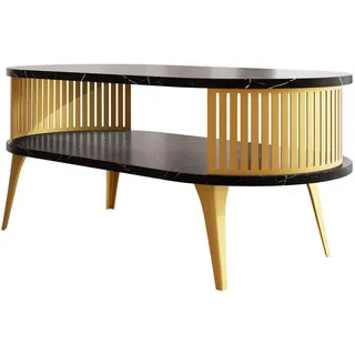 Mirjan24 Couchsitch Roenni Oval Gold , Goldfarben, Schwarz , Metall , Oval,Oval , 50x44x100 cm , Wohnzimmer, Wohnzimmertische, Couchtische