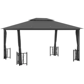 Pavillon mit Seitenwänden & Doppeldach 3x4 m Anthrazit - Grau