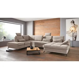 OTTO home »Costello U-Form, B: 363 cm mit Sitztiefen-, Armteilverstellung &« 3 Nierenkissen, optional Bettfunktion & Bettkasten,