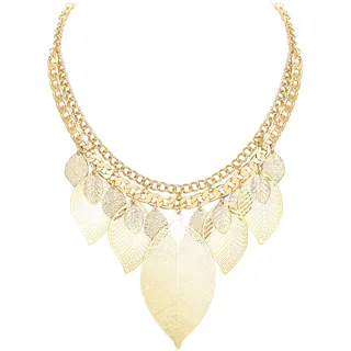 EVER FAITH Statement Halskette für Damen Choker Kragen klobiges Blatt Boho-Lätzchen Kostüm Schmuck Gold-Ton