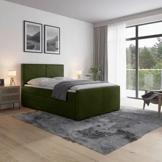 Mid.you Boxspringbett , Grün , Textil , Birke, Buche,Birke, Buche , Hartholz , H2 , 7-Zonen , Höhe ca. 20 cm , 120x200 cm , Federkernmatratze, Stoffauswahl, in verschiedenen Größen erhältlich, Härtegradauswahl , Holzmöbel, Holzbetten, Boxspringbetten Holz