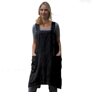 Larmliss Damen Schürze, quadratisch, zum Backen, Kochen, Gartenarbeit, gekreuzter Rücken, Baumwoll-Leinen-Mischgewebe, Kleid mit 2 Taschen