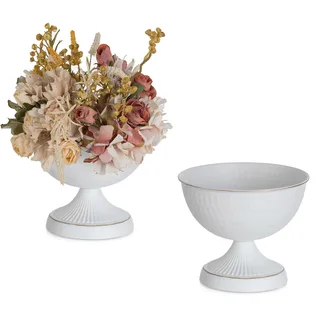 Sziqiqi Vase Weiß Kleine für Tischdeko: 15 cm Hoch Metal Urne Vasen für Hochzeit - Blumentopf Goldene Set of 2 - Vintage Blumenvase für Party Taufe Valentinstag