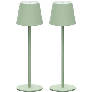 Klighten 2 Stück LED Dimmbare Akku Grün Tischlampe Kabellose, Wiederaufladbar Warme Lichtfarbe 3000K Tischleuchte Für Innen und Aussen mit USB-C, Aluminium, IP54 Wasserdichte