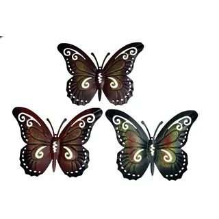 khevga 3er Set Deko-Schmetterling – Wanddeko aus Metall im Vintage-Stil, Schmetterlings-Dekoration für Wohnzimmer, Garten, Balkon oder Terrasse