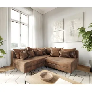DeLife Ecksofa Clovis Braun Antik Optik Ottomane Links Modulsofa - Braun