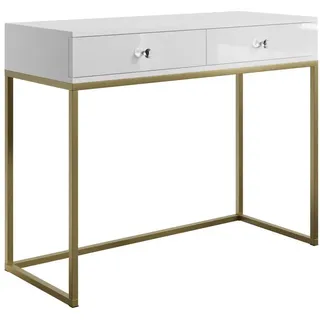 Lookway Konsole Blanco Gold auf goldenem Gestell , Weiß Hochglanz, Goldfarben , Holzwerkstoff , 100x81x42 cm , Wohnzimmer, Wohnzimmertische, Konsolentische