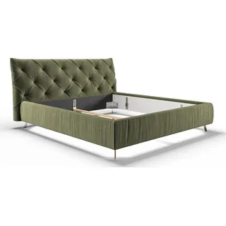 KAWOLA Bett ANNY Polsterbett Kopfteil niedrig Velvet olivgrün 200x200cm - Grün