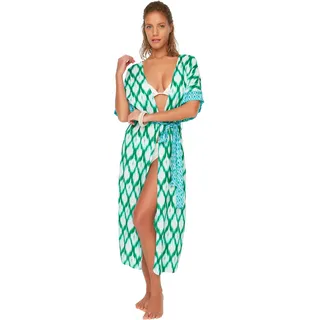 Trendyol Damen & Ethnische Mustermischung Viscon Kimono Kaftan, Grün, XL EU