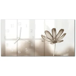 Tulup Wanduhr aus Glas 60x30 cm - Blume , Beige , Rechteckig , 60x30x0.4 cm , Dekoration, Uhren, Wanduhren