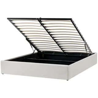 Beliani Bett mit Stauraum 160/200 cm Hellbeige Dinan , Beige , Textil , 160x200 cm , Schlafzimmer, Betten