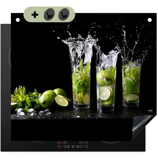 KitchenYeah© Herdabdeckplatte Einteilig Herdabdeckung Abdeckplatte | 60x52 cm - Glaskeramikkochfeld Abdeckung Induktionskochfeld, Spritzschutz Küchenrückwand Limette - Minze - Glas - Cocktail