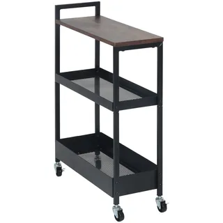 Relaxdays Nischenwagen, 3 Ebenen, Industrial-Design, HBT: 70 x 20 x 50 cm, Bad, Küche, Metall, Rollwagen, braun/schwarz