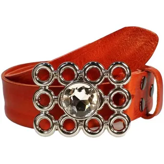Rettungsring Gürtel Ledergürtel mit austauschbarer Schließe »Strassstein Auf Kreisen«, 4cm, rot