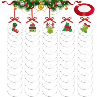 DARENYI 50 Stück Acryl Transparent Weihnachtskugeln 7.6cm Acrylscheibe Weihnachtskugel Christbaumkugeln zum Christmas Acryl Christbaumschmuck Weihnachtskugeln zum Bemalen für Weihnachtsdeko