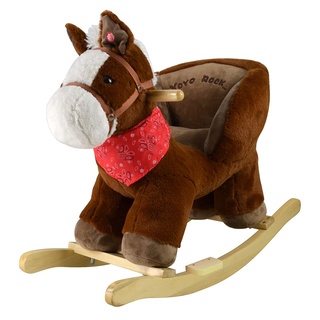 Sport1 Pony Schaukelpferd mit Sound Schaukelpferd für Kinder +10 Monate aus Plüsch und Holz Soundeffekte Kinder 68x33x50cm Komfortsitz mit integrierter Rückenlehne Braun Geschenkidee