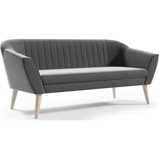 GUTTO Sofa 3 Sitzer -- SUZI -- Grau Sitzbank Samt Holzfüße Schnelle Lieferung skandinavischer Stil - schöne Steppung - Grau