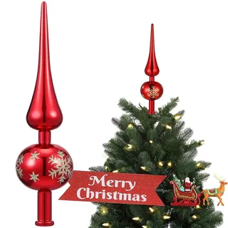Christbaumspitze Stern Rot – Weihnachtsbaumspitze Glänzend für den krönenden Abschluss, Bruchsicherer Kunststoff & einfache Montage für jeden festlichen Tannenbaum