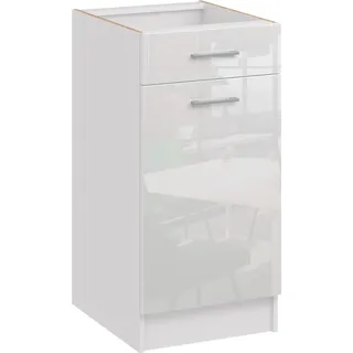 Roe Furniture | Küchenunterschrank 40 cm - Weiß - Weiß Glänzend - 1 Schubladen - 1 Tür - Ohne Arbeitsplatte - Unterschränke Küche - Küche - DS41 - Weiß