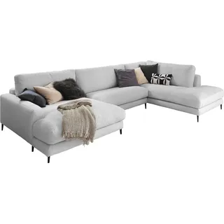 KAWOLA Sofa CARA Wohnlandschaft U-Form Cord hellgrau Longchair links - Hellgrau