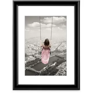 Hama Bilderrahmen Swing, 50x70cm (mit Passepartout Bildformat 30x45 cm, moderner Kunststoffrahmen, für Hochformat, für Querformat, zum Hängen, Reflex Glas) Schwarz