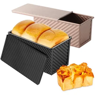 FINELYCR Toastbrot Backform mit Deckel, 2 Stück Brotbackformen (Schwarz/Roségold), Toastbrotform, mit 3 Belüftungsöffnungen im Boden - für Brot, Kuchen und Gebäck