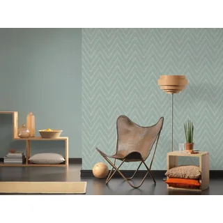 Livingwalls Vliestapete Hygge Tapete Uni mit grafischem Muster 10,05 m x 0,53 m grün Made in Germany 363814 36381-4