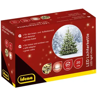 IDENA 8325052 - LED Lichterkette mit 20 LED in Warmweiß, mit 8 Stunden Timer Funktion und Transformator, ca. 3,9 m