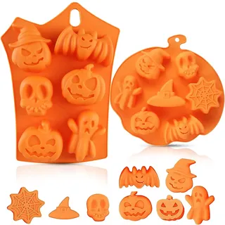 Halloween Kürbis Silikon Backformen, 2er Set für kreativen Backspaß mit Kindern – Detailreiche Formen für Schokolade, Kekse & Seife, 100% Antihaft Für Halloween Kuchenform Keksform Muffinform