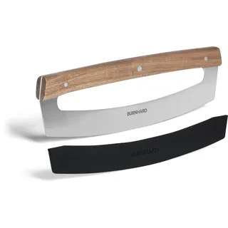 BURNHARD® Pizzaschneider aus Klingenstahl, Wiegemesser, 35,5 cm Klinge, Pizzamesser inkl. Klingenschutz, scharfer Pizza Cutter ohne Zerdrücken, Akazienholzgriff