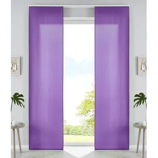 Gardinenbox 2er Set Schiebegardinen Flächenvorhänge Mikrofaser Vorhang Gardine Schiebe HxB 245x60 cm Lila Matt Paneelwagen Beschwerungsstangen, 85600N2