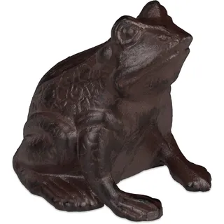 Relaxdays Gartenfigur Frosch, sitzend, aus Gusseisen, antike Optik, wetterfest, Gartendeko, Balkon, Froschfigur, braun, 1 Stück(e)