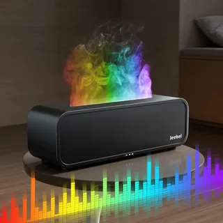 Jeebel Aroma Diffuser für Ätherische Öle - Rhythmus Erkennung Aromatherapie Diffusor mit RGB Flamme Variation/Fernbedienung/7 Modi/Timer - 250ml Mini Luftbefeuchter für Aromatherapie Schlafzimmer Büro