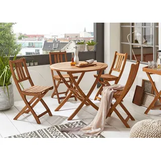 sam möbel gmbh Balkonmöbel Set 5tlg Akazie Klapptisch rund 90 cm JUSTIN/BLOOM - Naturbelassen