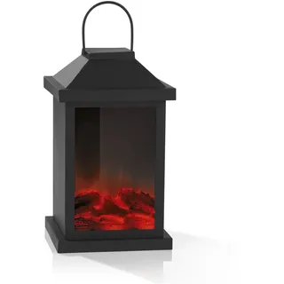 LED Laterne Flamme Metall Kamin Feuer Deko Kaminfeuer Lampe Timer Batterie & USB