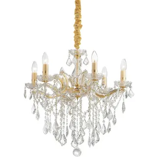 Ideal Lux Kronleuchter , Goldfarben, Messingfarben , Glas, Naturmaterialien , 82-120 cm , Lampen & Leuchten, Innenbeleuchtung, Hängeleuchten, Kronleuchter