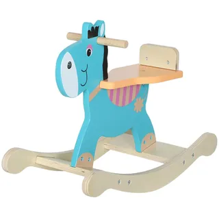 Aiyaplay Schaukelpferd Holz, Kinder Schaukeltier Esel mit Haltegriffen Schaukel Blaugrün , Dunkelgrün , Holzwerkstoff , 27x44x59 cm , unisex , Kippschutz vorne und hinten , Spielzeug, Schaukeltiere