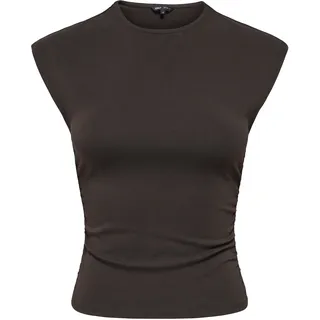 Shirttop ONLY "ONLMIRA CAPSL RUCHING TOP JRS NOOS", Damen, Gr. XL, braun (schwarz coffee), Jersey, Obermaterial: 95% Baumwolle, 5% Elasthan, unifarben, regular fit normal, Rundhals, Tops Shirttop, Baumwollmischung, regular fit, Rundhals