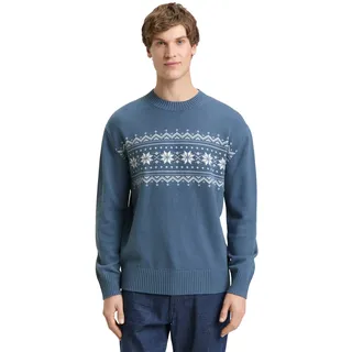 Strickpullover TOM TAILOR DENIM, Herren, Gr. XXL, dusyt denim blau, Strick, Obermaterial: 60% Baumwolle, 40% Polyacryl, bedruckt, normal normal, Rundhals, Flachstrickbündchen, Pullover Strickpullover, mit Norweger-Muster