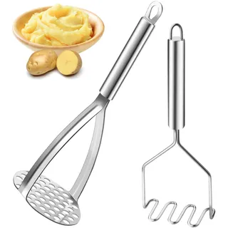 HUDDU 2 Stück Kartoffelstampfer Edelstahl Lang 27,5 cm, Kartoffel Stampfer Handstampfer Küchenstampfer Spülmaschinenfest Gemüsestampfer für Kartoffel, Obstsäfte, Gemüsebrei, Püree