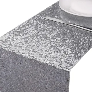 MengH-SHOP Tischläufer Pailletten Silber Tischdecken Tischfahne Dekoration für Party Hochzeit Geburtstag Baby Duschen 30 * 280cm