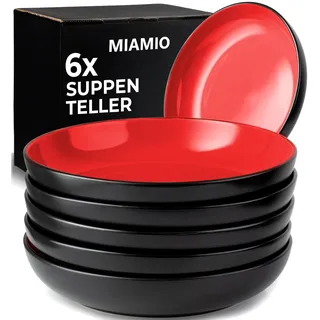 MIAMIO - 900 ml / 22 cm Geschirrset, Salatschüssel, Pastateller, Müslischale, große Bowl Schüssel, Suppe & Porridge - Le Papillon Kollektion (Suppenteller (6x))
