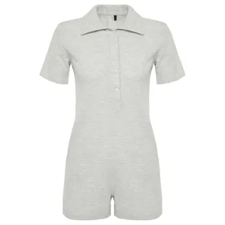 TRENDYOL Gray Waffle Button Detailed Shirt Collar Knitted Overalls THMSS24TU00003