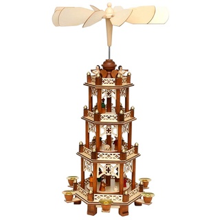 Dekohelden24 Holzpyramide für Weihnachten in Natur/braun mit 4 Etagen, L/B/H ca. 19 x 16,5 x 49,5 cm, 521306, Heilige Familie