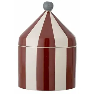 Bloomingville Cimmi Gefäß mit Deckel – 1.150 ml – Zirkuszelt-Design aus Steingut – rot-weiß gestreift – spülmaschinengeeignet & mikrowellenfest