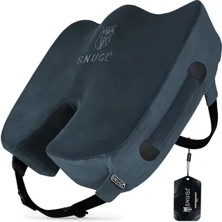 SNUGL Sitzkissen orthopädisch Memory Foam Steißbeinkissen | Stuhlkissen gegen Rückenschmerzen | Ergonomisches Keilkissen für Bürostuhl, Auto, Rollstuhl & Gaming Stuhl – Groß Dunkelgrau