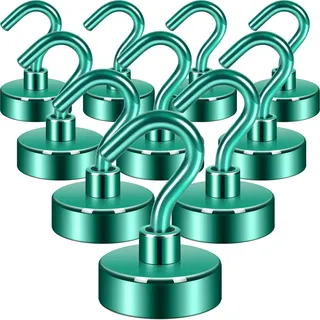 Neosmuk Magnethaken, 1,4 kg, robuste Erdmagnete mit Haken für Kühlschrank, extra starker Kreuzfahrthaken zum Aufhängen, Magnetaufhänger für Kabinen, Grill (Grün, 10 Stück)