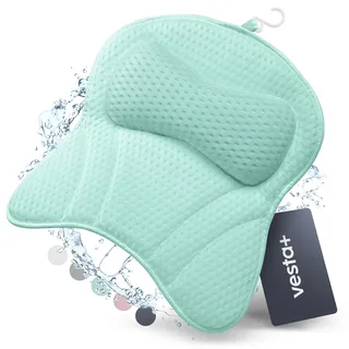 Vesta+ Badewannenkissen Mint L mit Saugnäpfen, Badekissen Testsieger als Badewannenkissen Nacken – Nackenkissen Badewanne, Badewannen Kissen – Duschkissen Badewanne